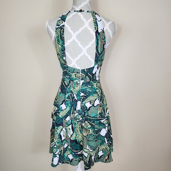 Tropical Green Halter Dress Size XS Open Back Summer Print - Picture 5 of 10
